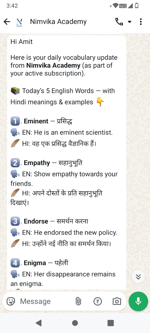 WhatsApp Vocabulary Learning Example 1